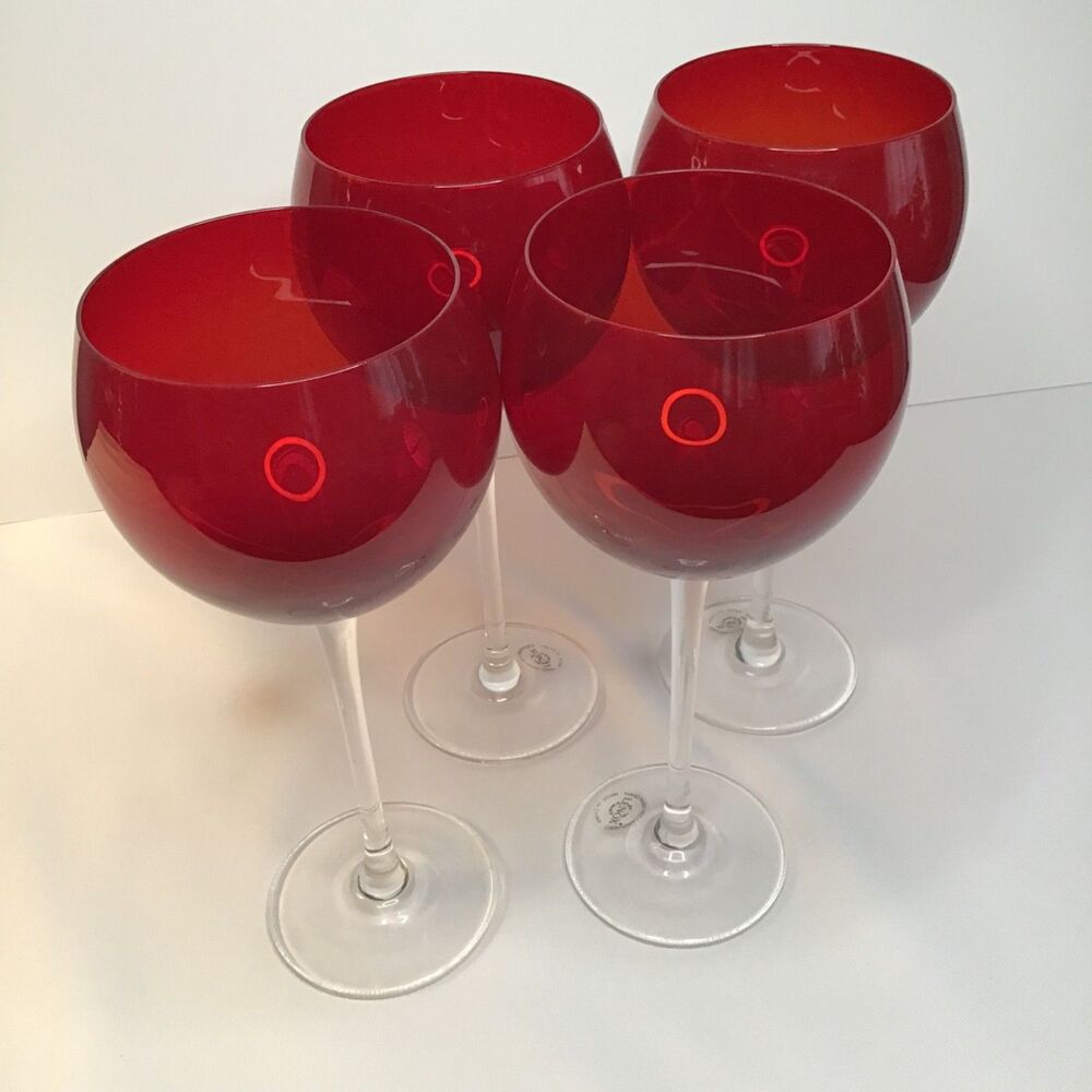 Lenox Holiday Gems (Set of 4) Ruby Red Balloon Crystal Wine Glasses 8 7/8" Tall